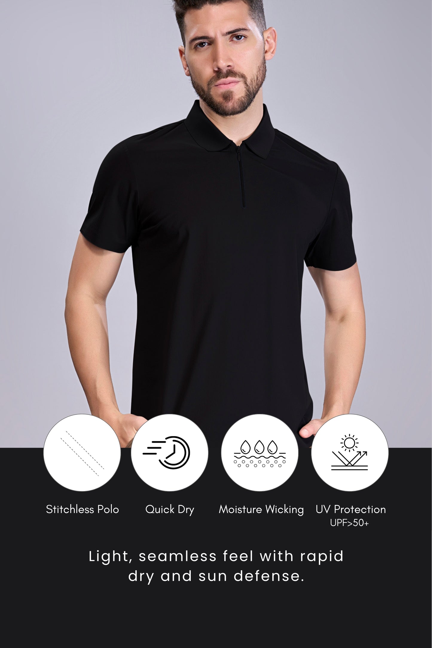 Black - Stitchless Zip Polo T-shirt