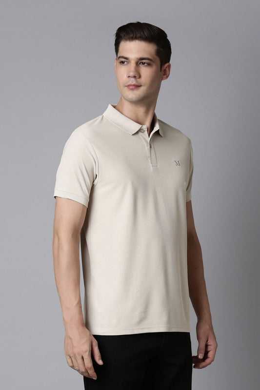 Shop Men's Soft Beige Polo T-shirt-front Maxzone Clothing