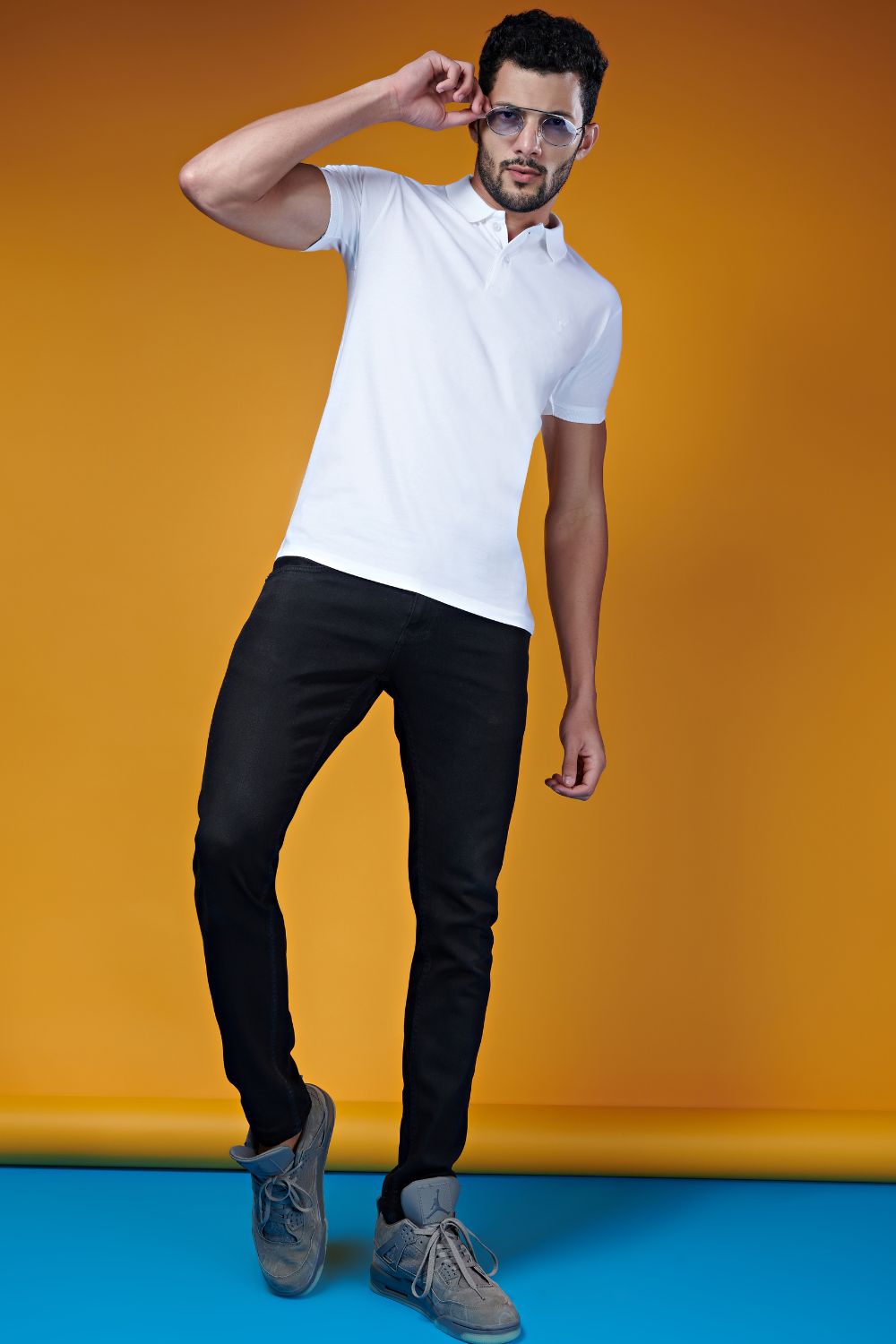 Ascot styled, White colored, edition Polo T-shirts for men with half sleeves, full view.