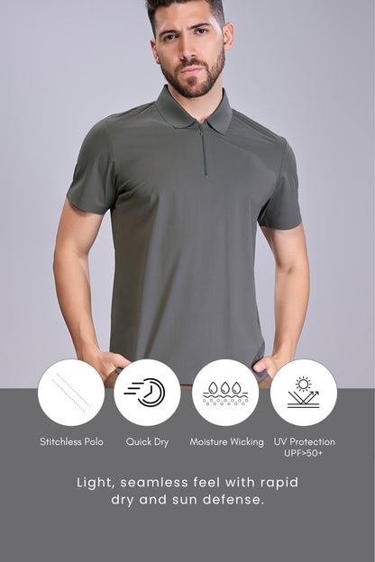 Dark Grey - Stitchless Zip Polo T-shirt