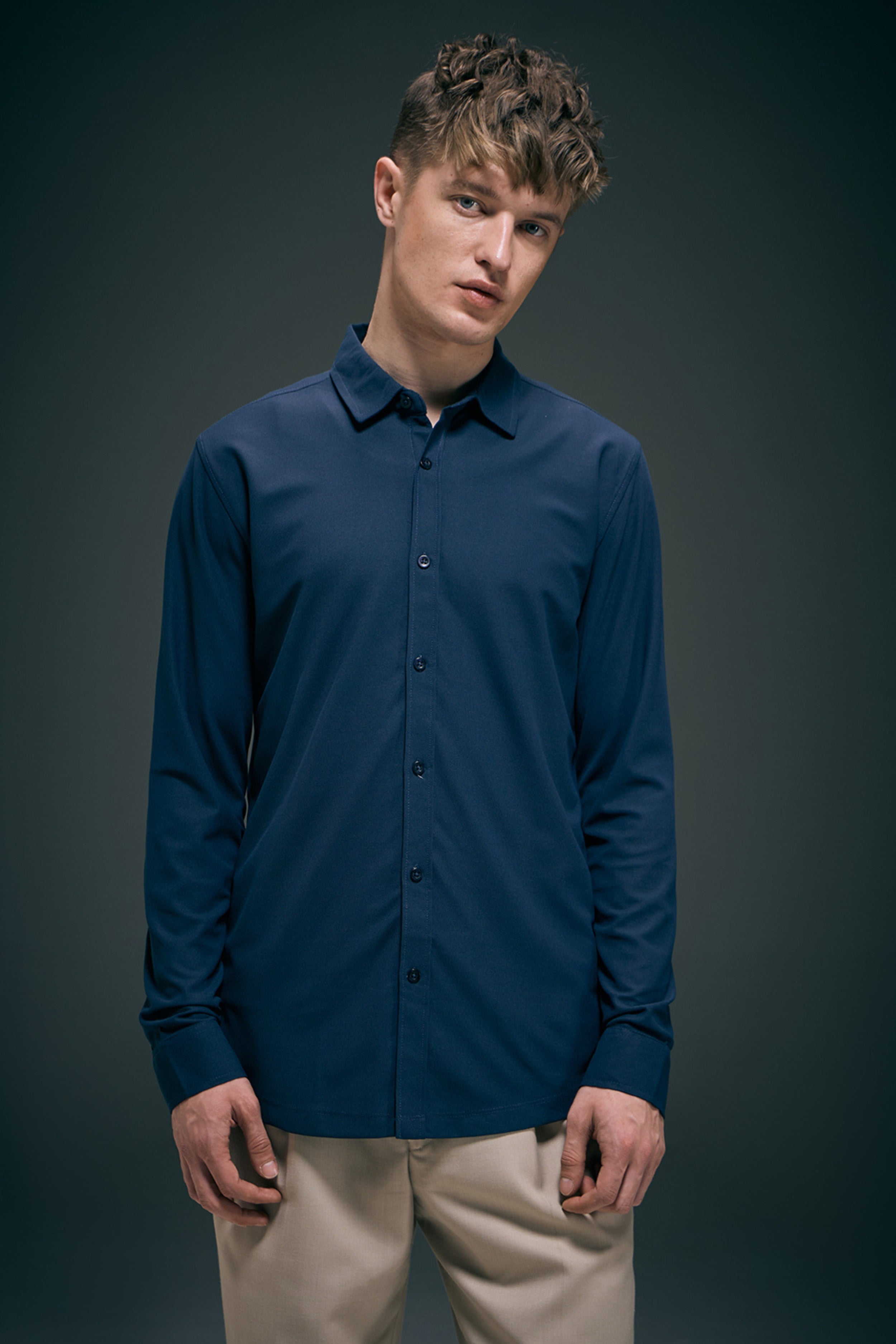 Navy Smart Tech Full Sleeve Shirt – Maxzone Clothing