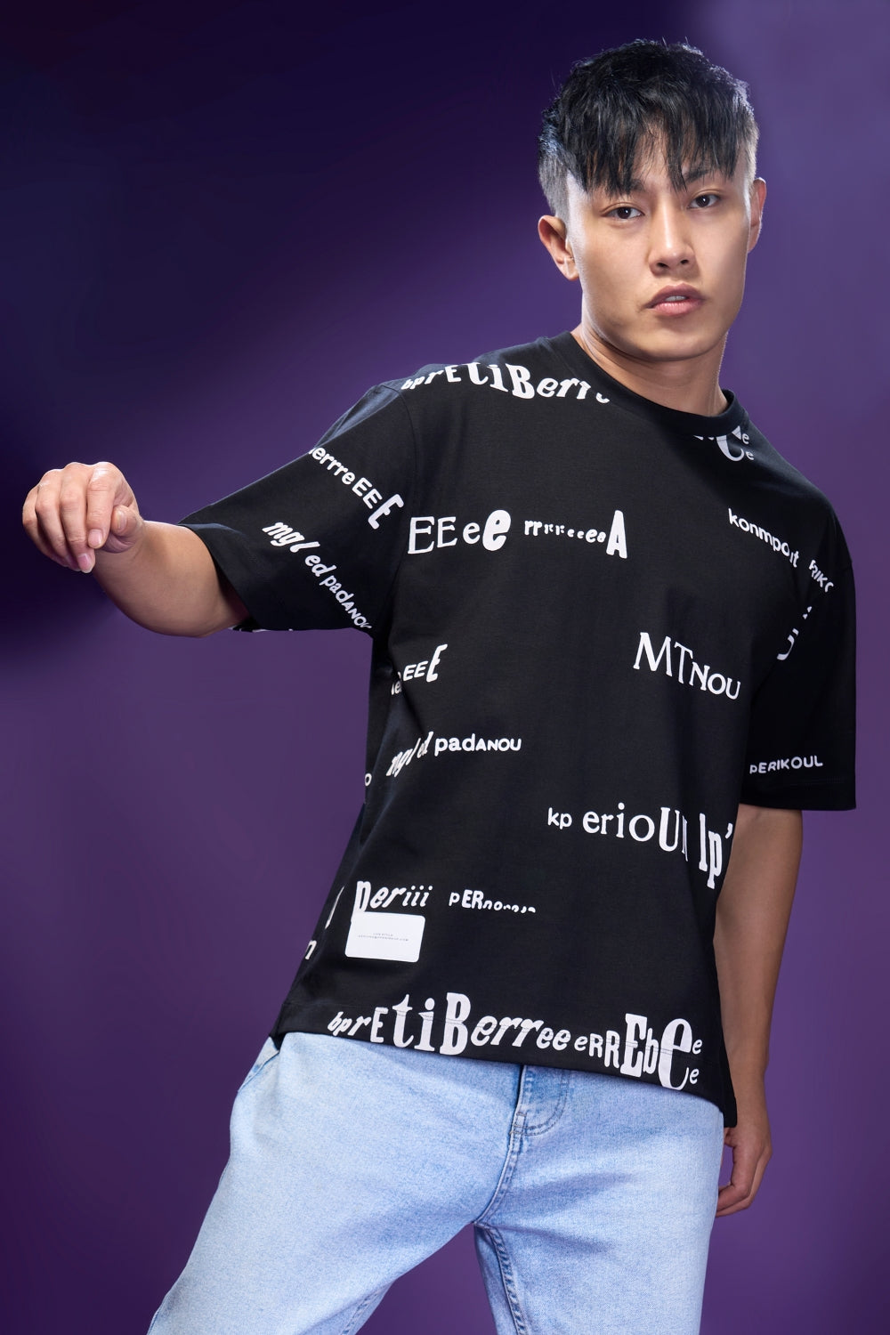 Black Oversized All Over Print  Maxzone Clothing   