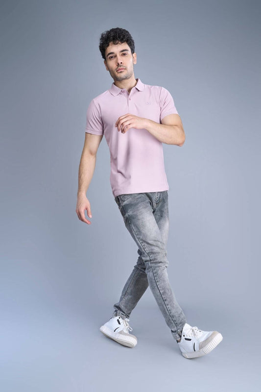 Mauve colored, Smart Tech Polo T-shirts for men with collar and half sleeves, full view.