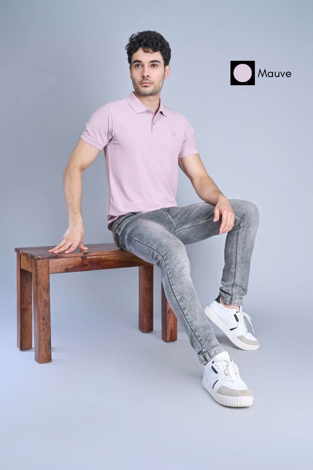 Mauve colored, Smart Tech Polo T-shirts for men with collar and half sleeves.