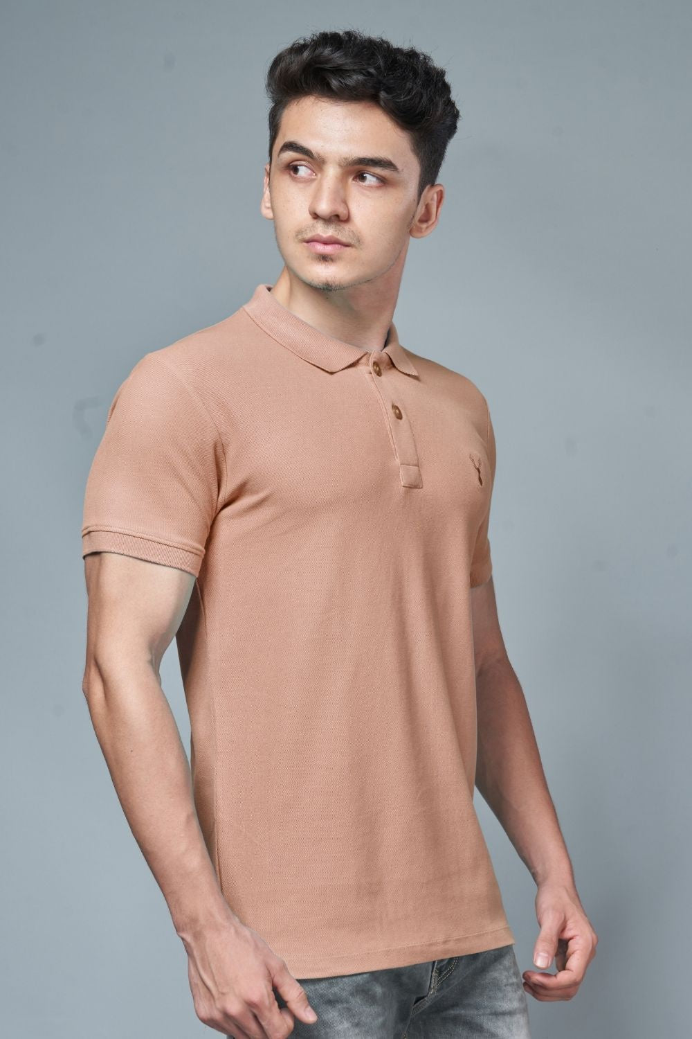 Bisque colored, identity Polo T-shirts for men with collar and half sleeves.
