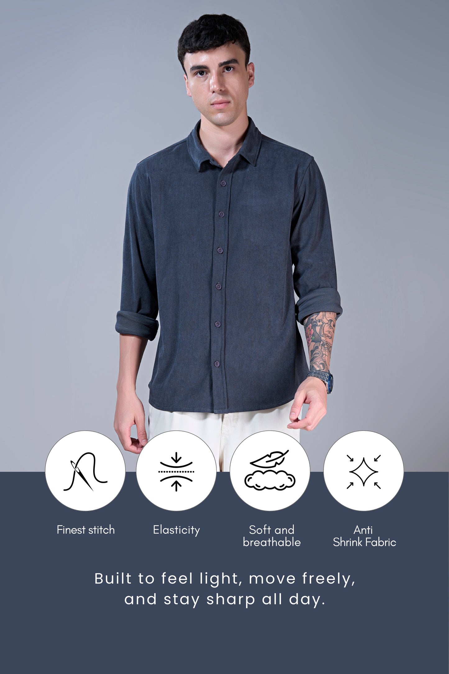 Teal Navy - Corduroy Shirt