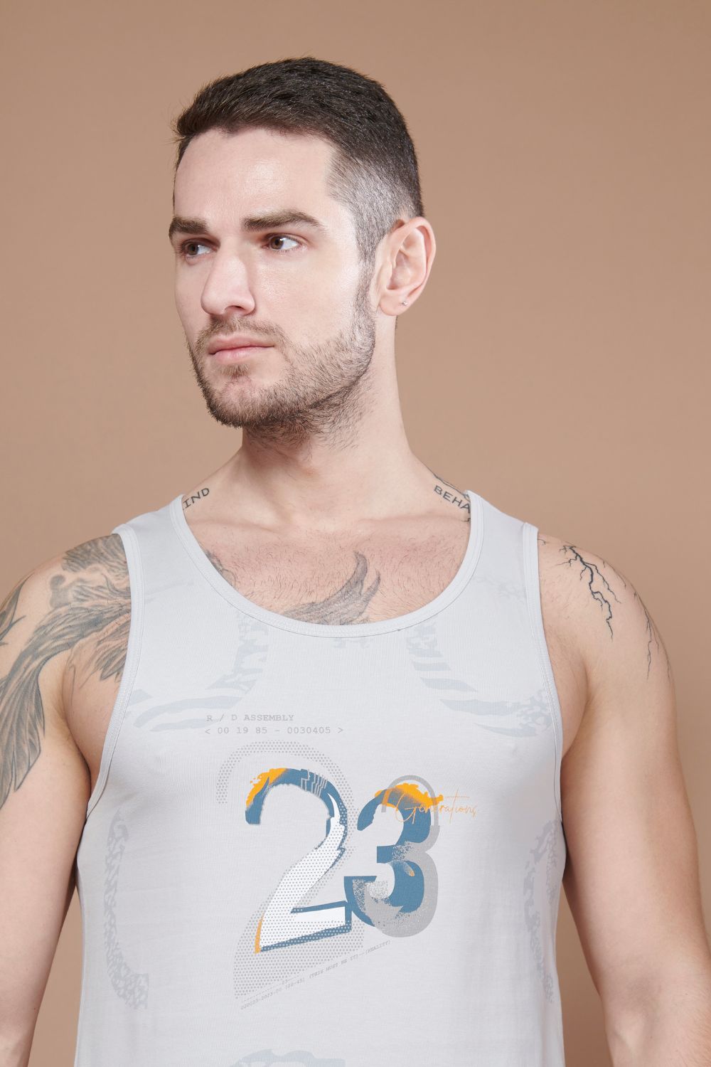 Sleeveless Printed Tank Tees – Silver Sleeveless tank tees Maxzone Clothing   