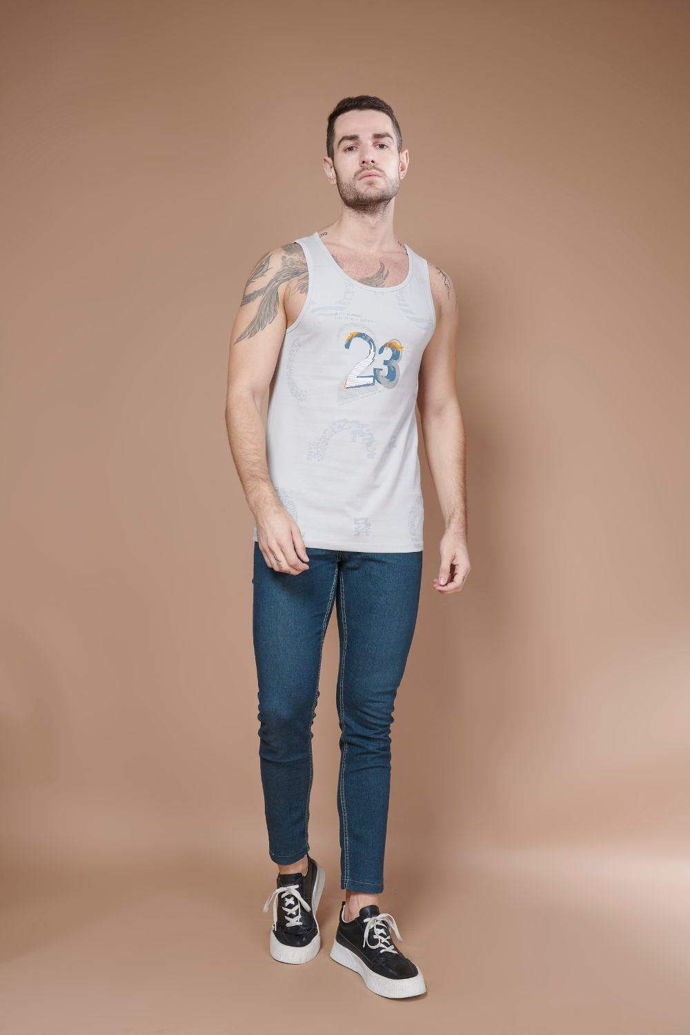 Sleeveless Printed Tank Tees – Silver Sleeveless tank tees Maxzone Clothing   