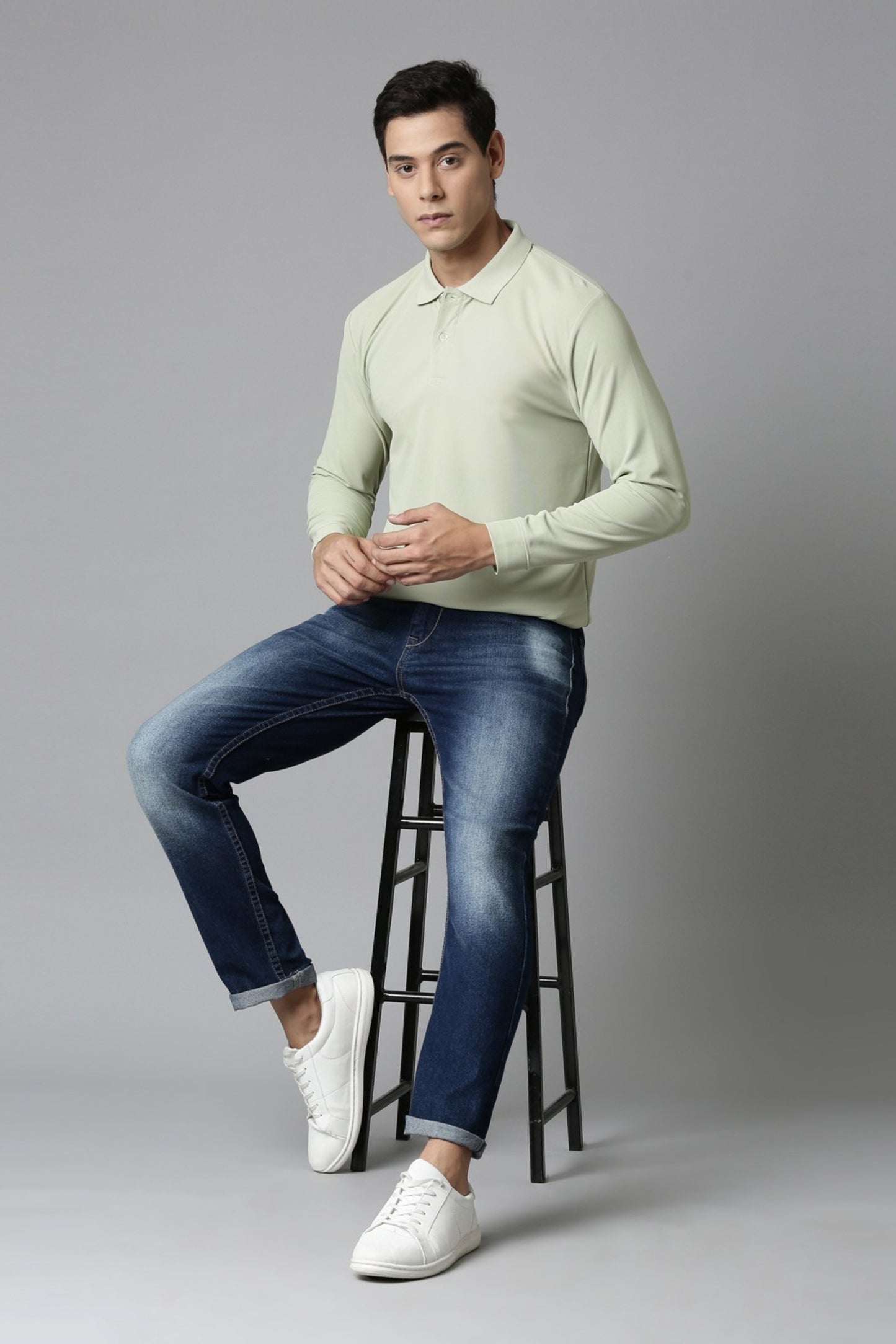 Spring Green Full Sleeve Smart Tech Polo