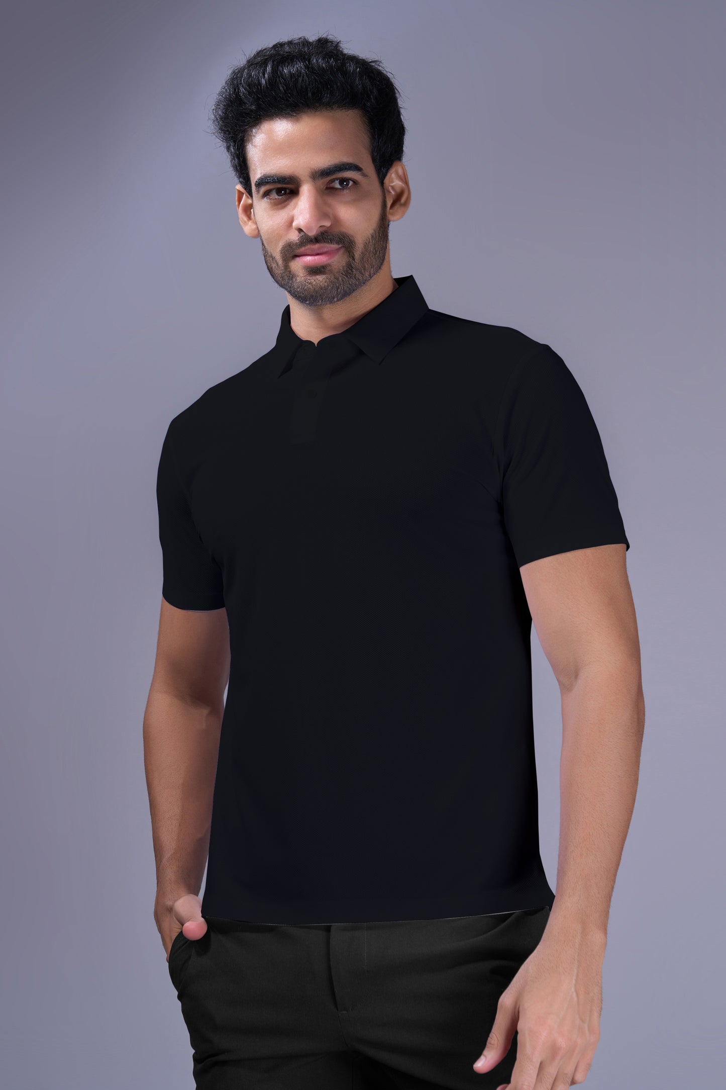 Black - 2 Button Stitchless Polo