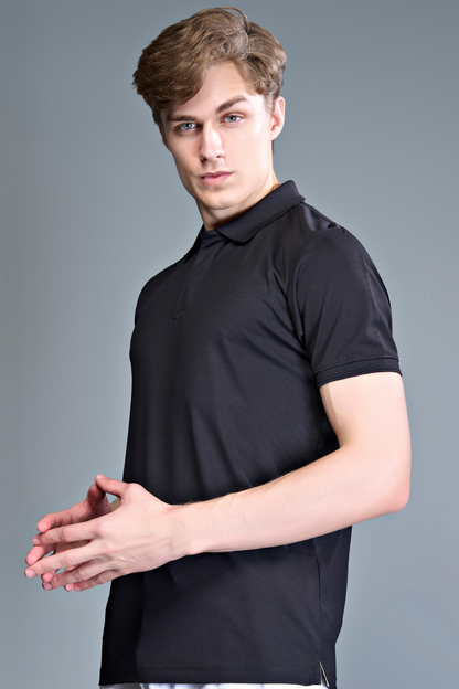 Black - Smart Tech Textured Polo Maxzone Clothing