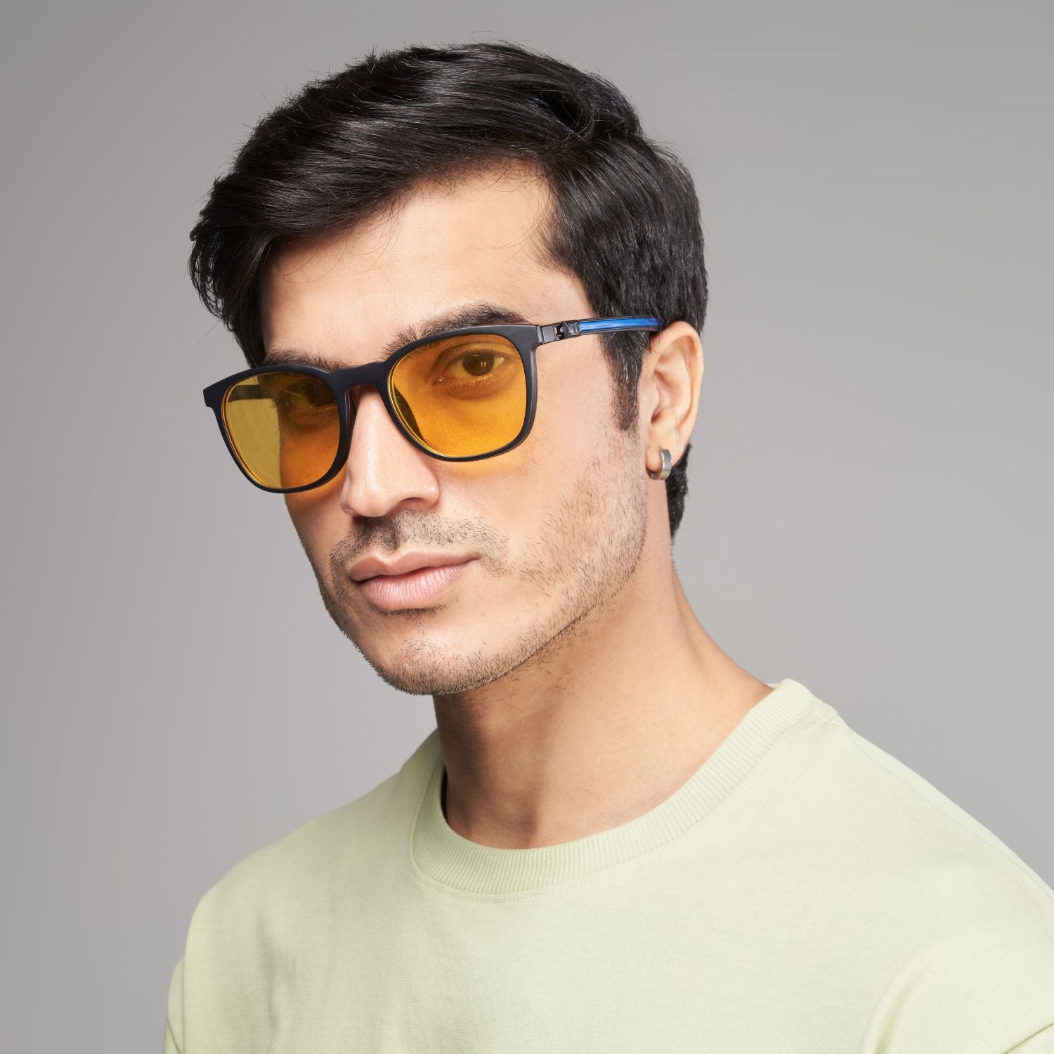 Day-Night Changeable Lens Wayfarer Sunglasses For Men And Women, with dark yellow clip on.