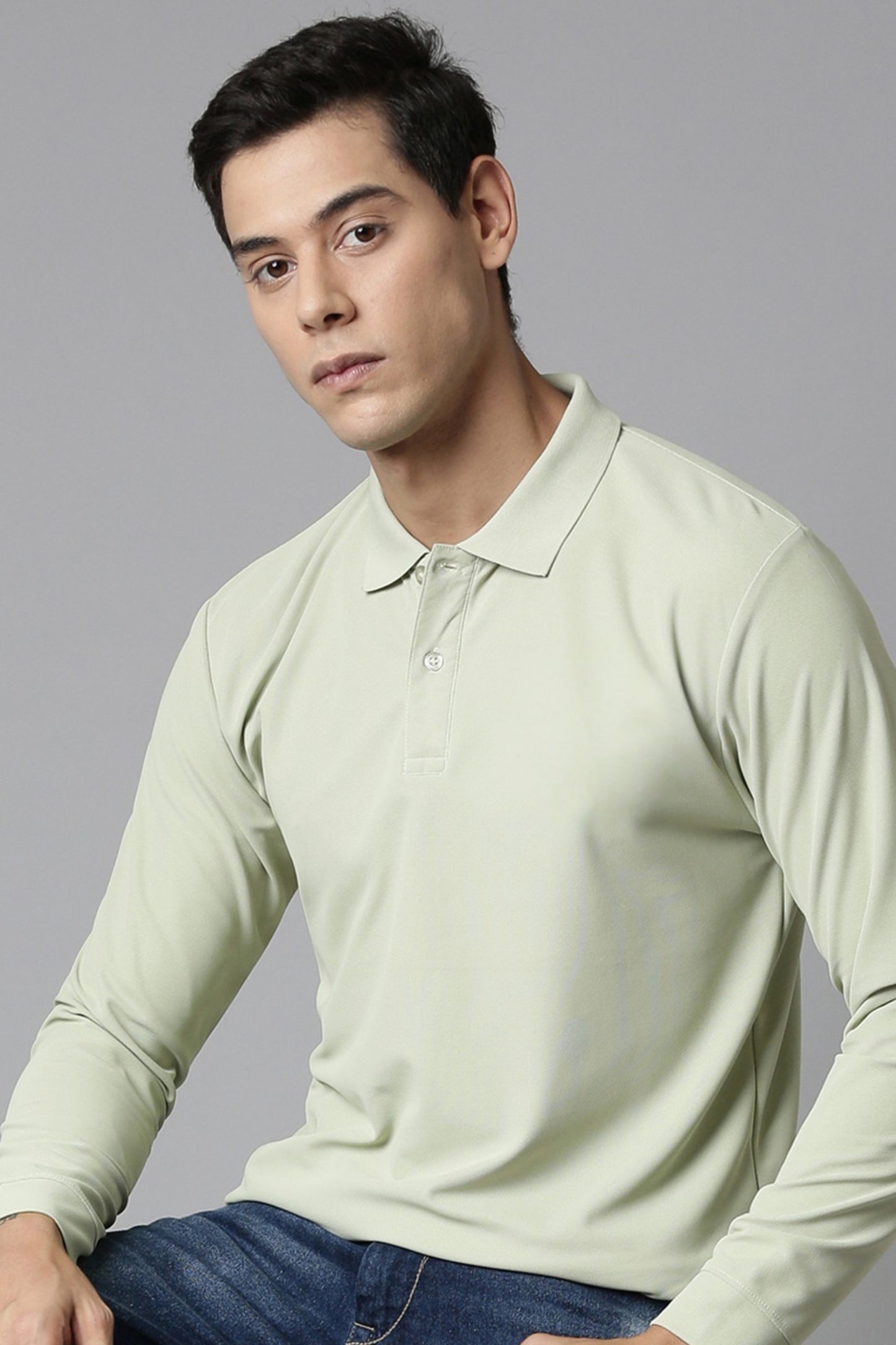 Spring Green Full Sleeve Smart Tech Polo