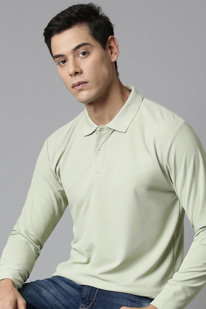 Spring Green Full Sleeve Smart Tech Polo