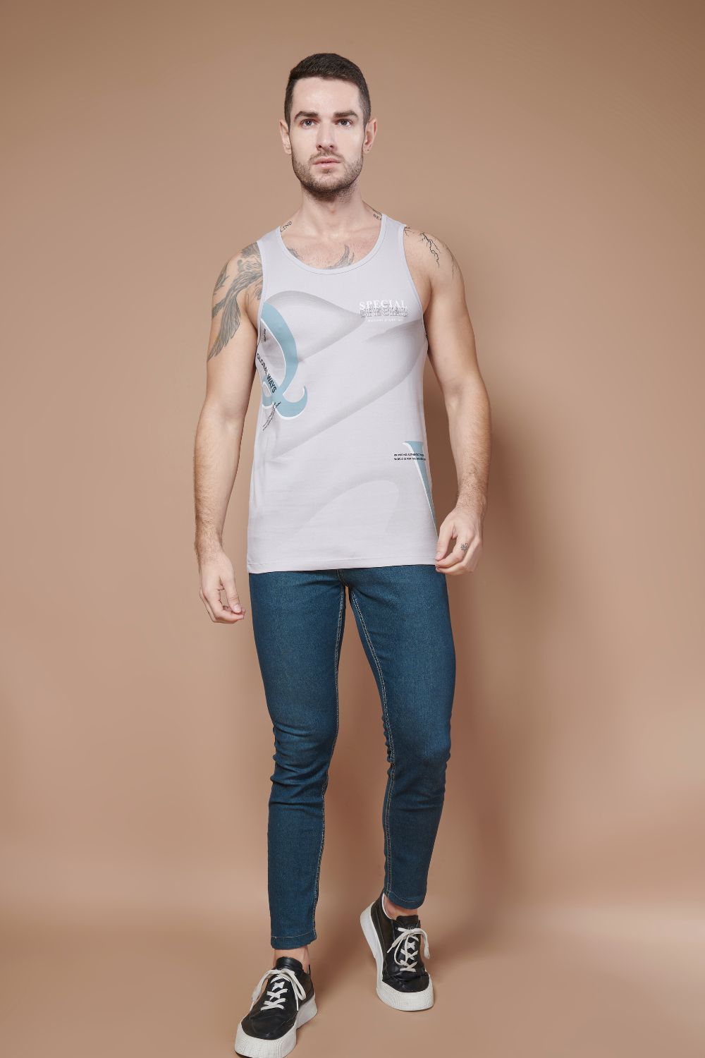 Sleeveless Printed Tank Tees – Vapour Blue Sleeveless tank tees Maxzone Clothing   