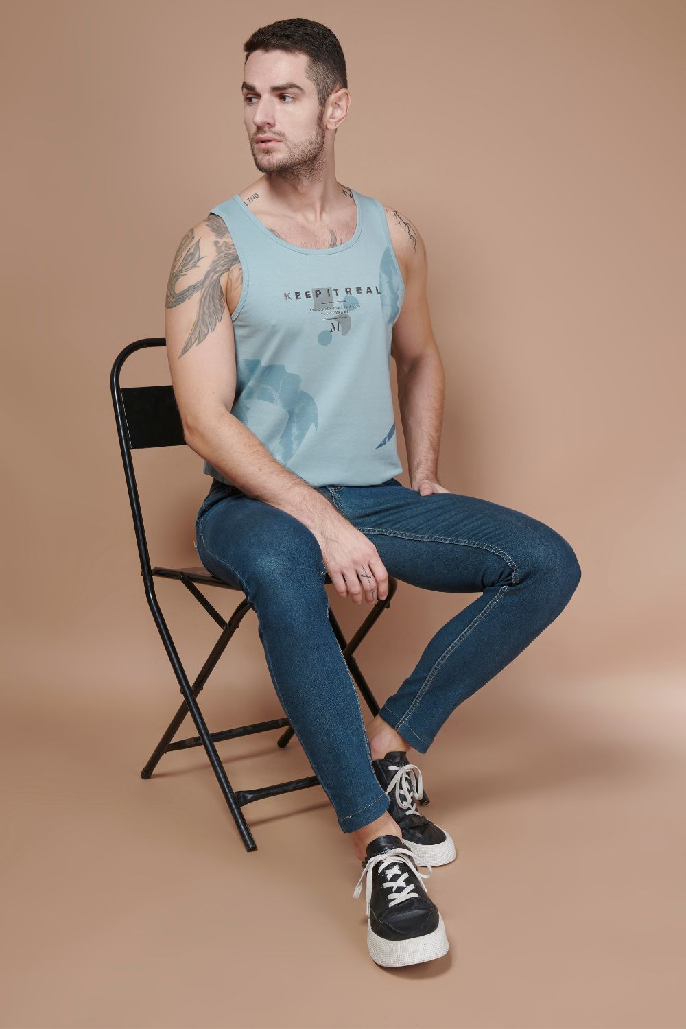 Sleeveless Printed Tank Tees – LT.Blue Sleeveless tank tees Maxzone Clothing M  