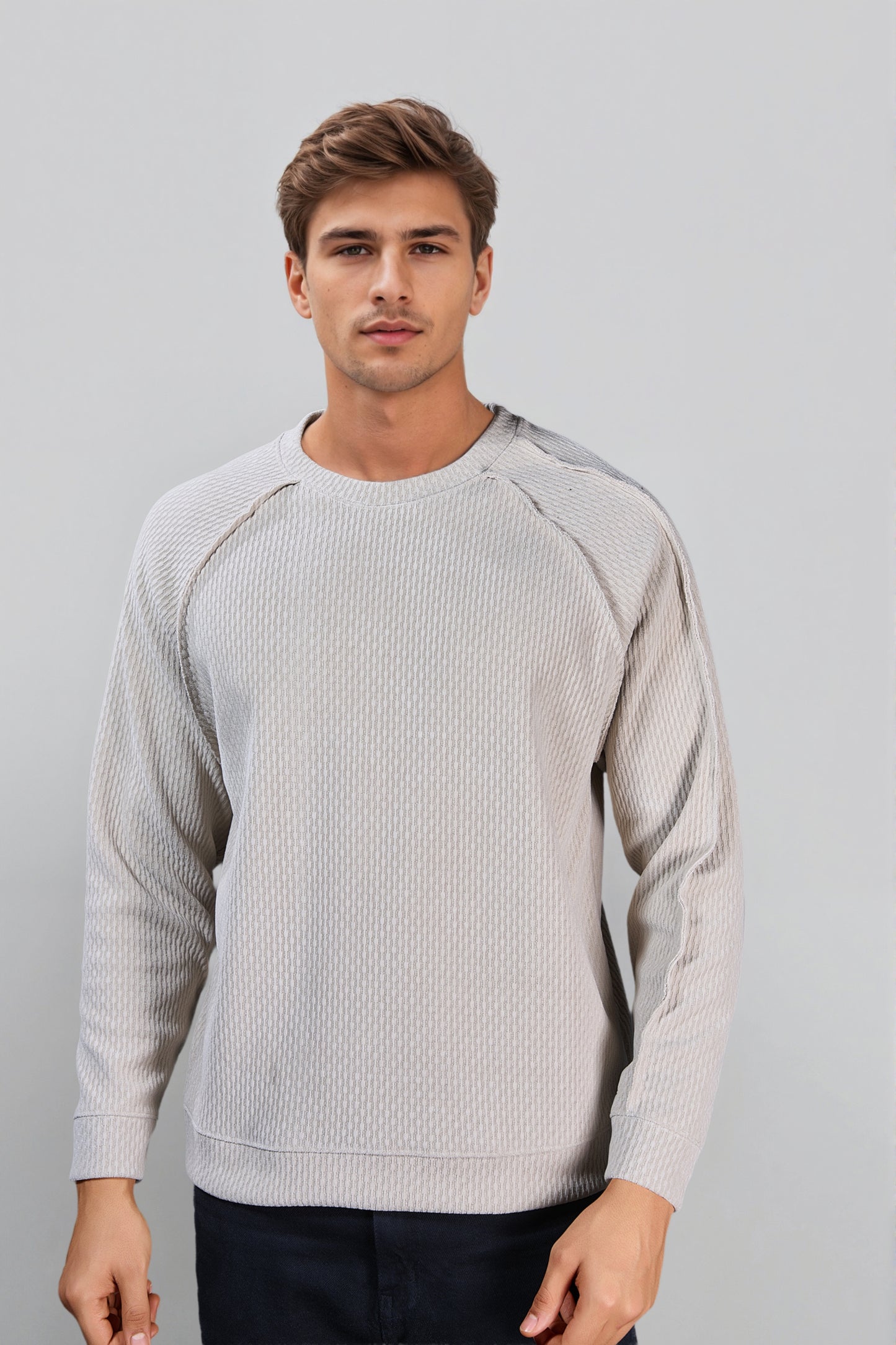 Beige Cotton Crew Neck Sweatshirt