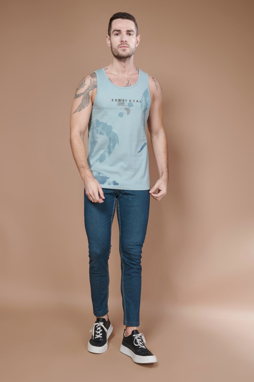 Sleeveless Printed Tank Tees – LT.Blue Sleeveless tank tees Maxzone Clothing   