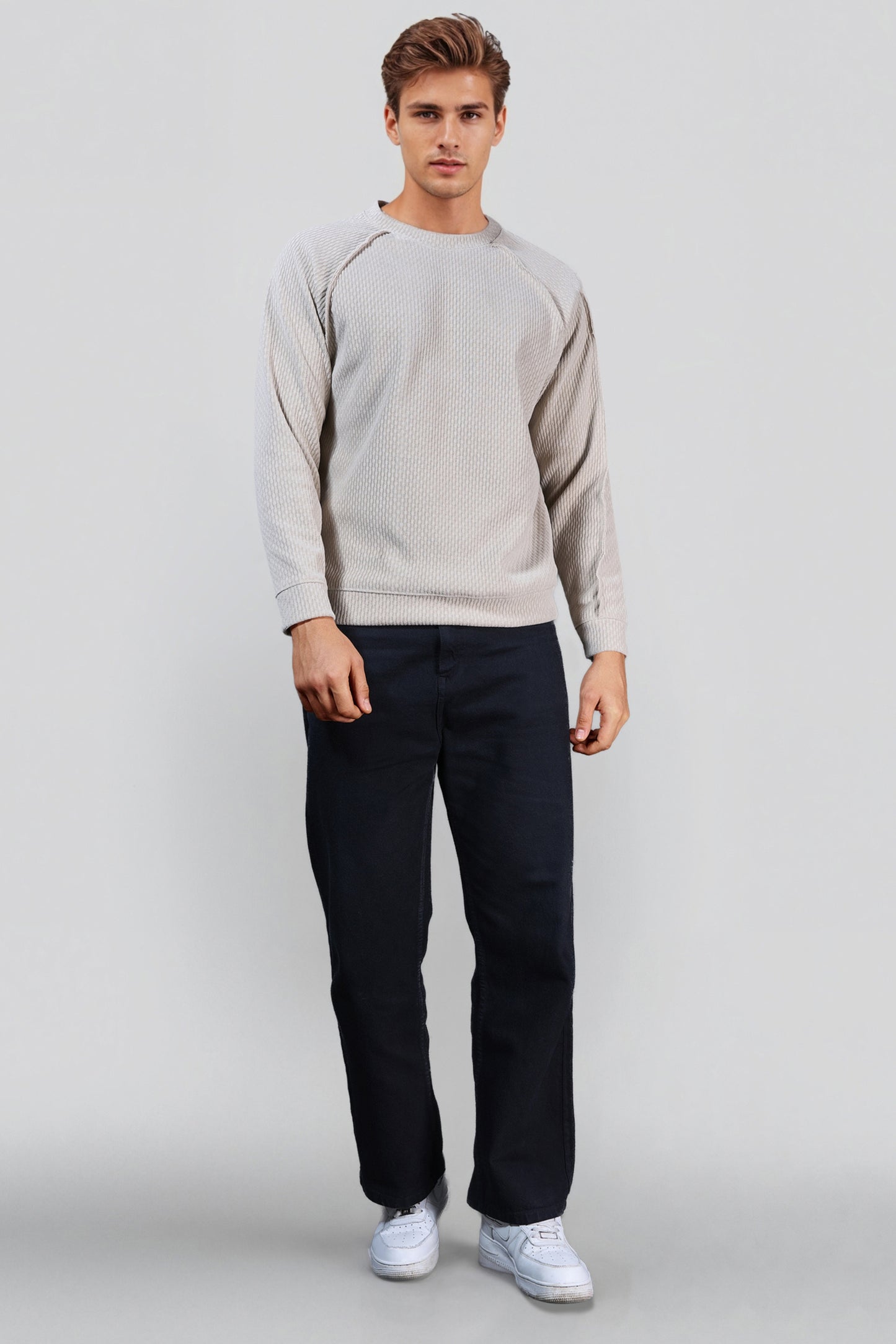 Beige Cotton Crew Neck Sweatshirt