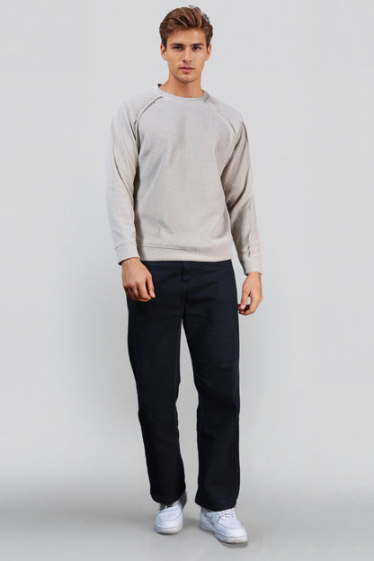 Beige Cotton Crew Neck Sweatshirt