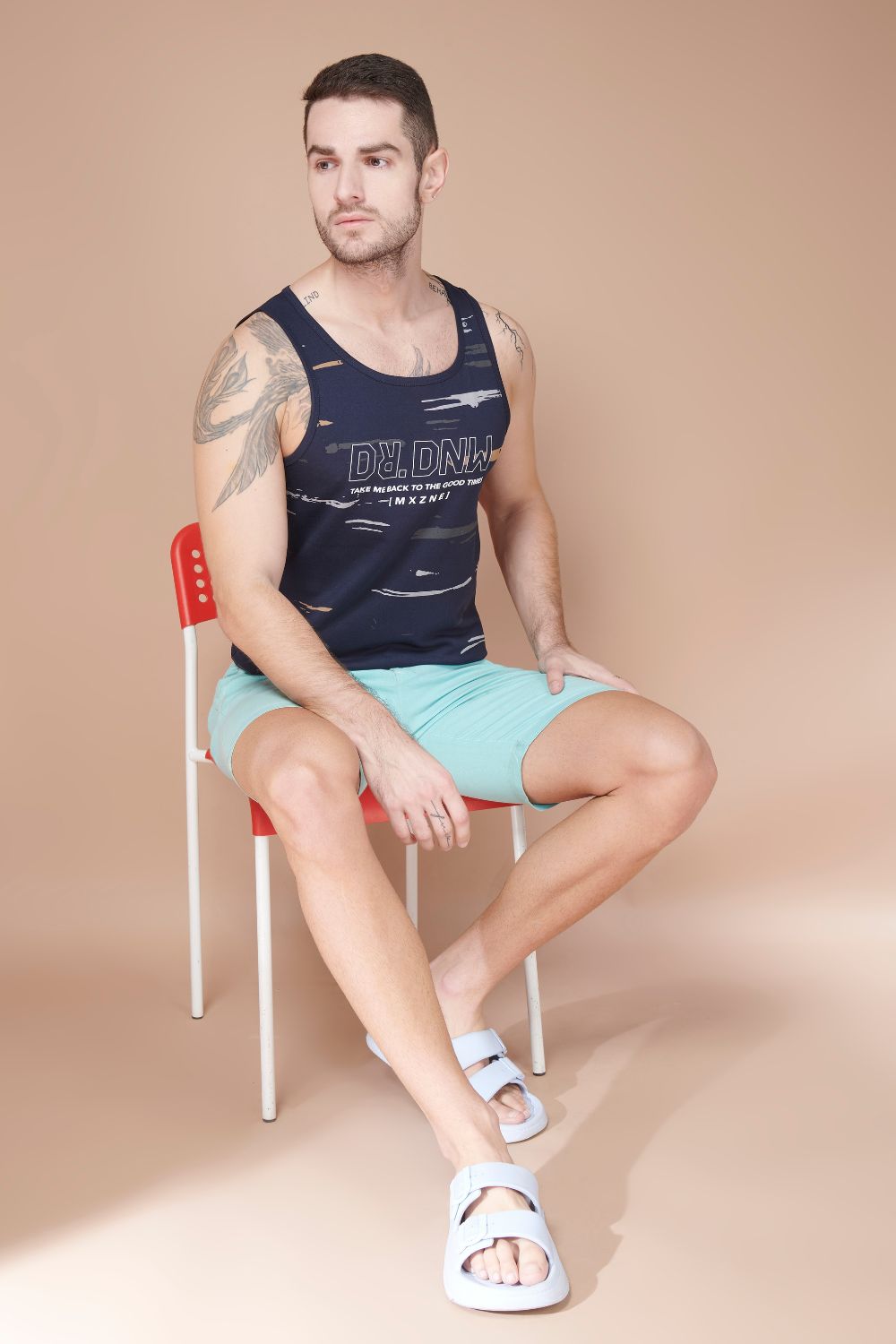 Sleeveless Printed Tank Tees – Teal Navy Sleeveless tank tees Maxzone Clothing M  