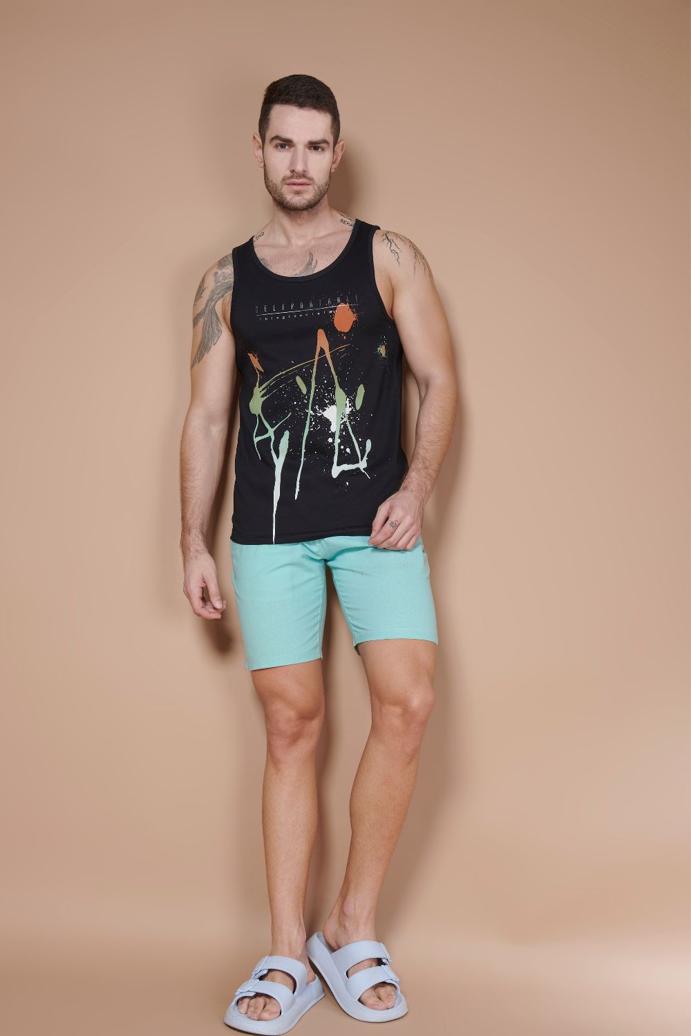 Sleeveless Printed Tank Tees – Black Sleeveless tank tees Maxzone Clothing   