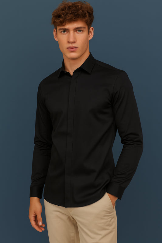 Black - Hidden Placket Stitchless Shirt