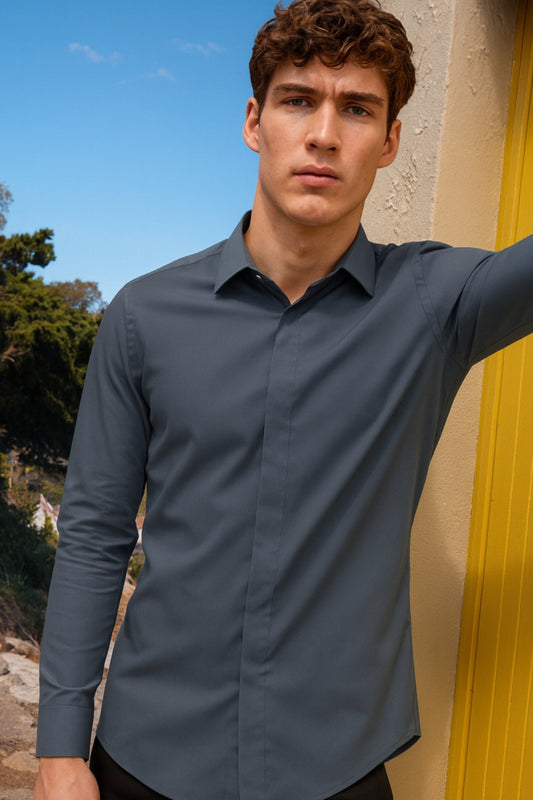 Grey - Hidden Placket Stitchless Shirt