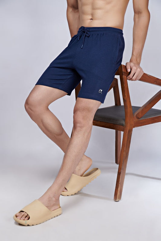shadow: Blue colored Label Free Cotton Short Boxers for Men with Back pocket.