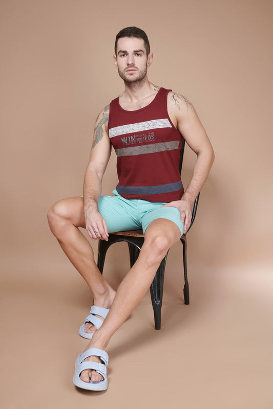 Sleeveless Printed Tank Tees – Maroon  Maxzone Clothing   