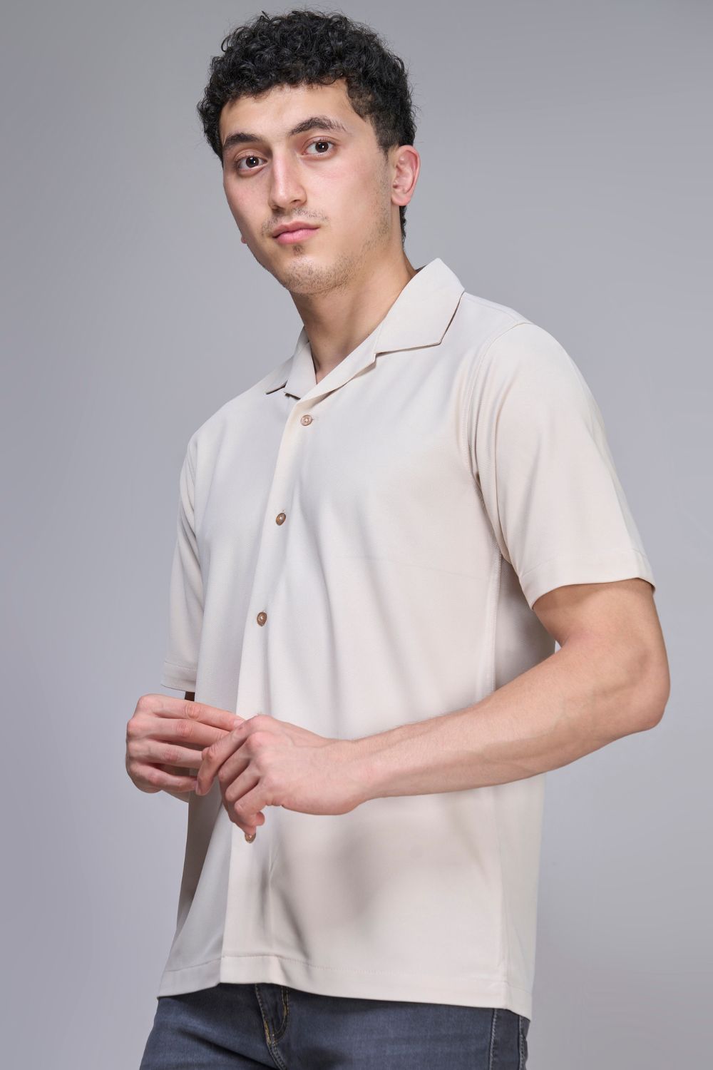 Soft Beige Smart Tech Cuban Shirt  Maxzone Clothing   