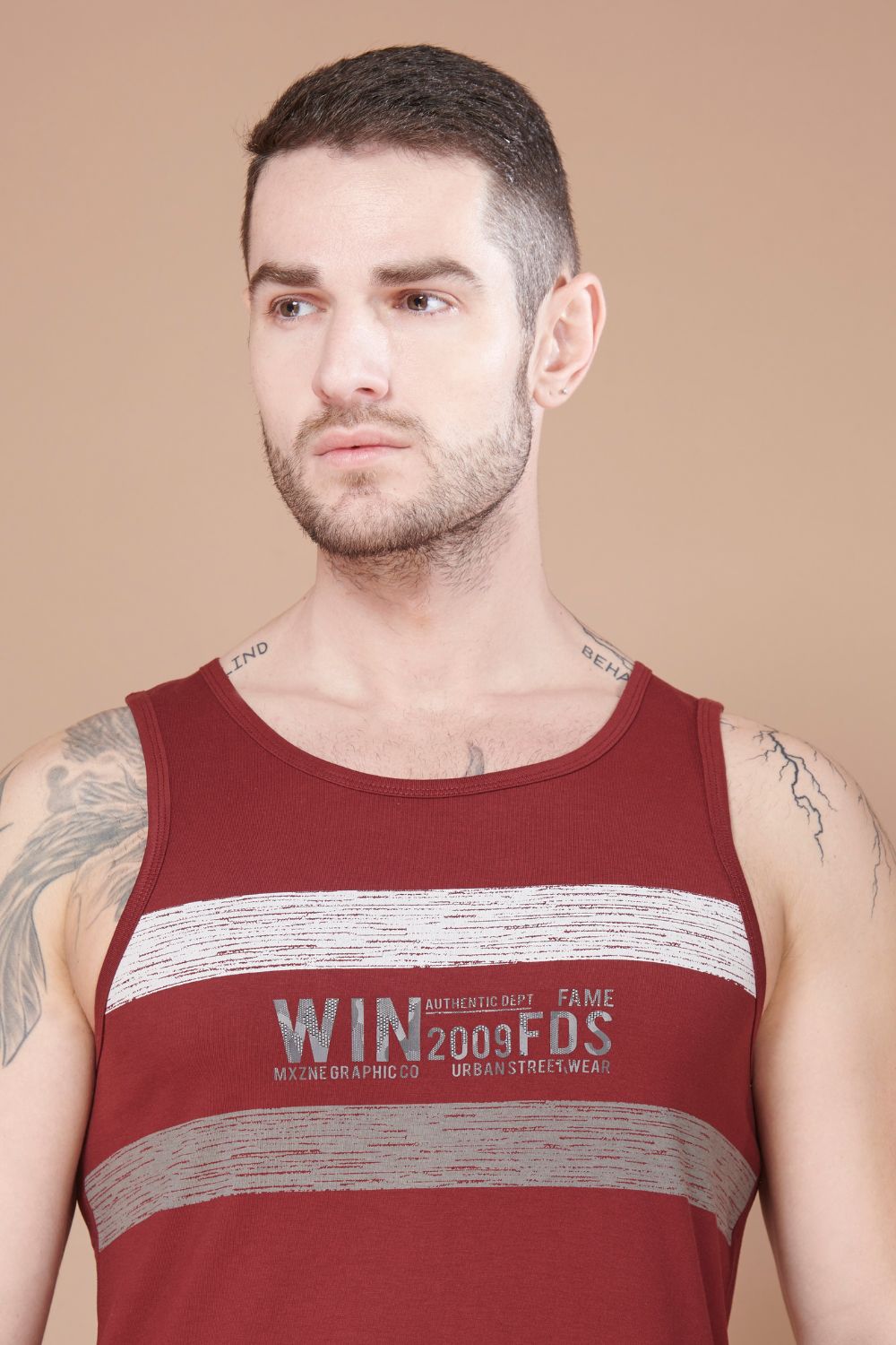 Shop Men's Maroon Sleeveless Printed Tank Tees Front Maxzone Clothing
