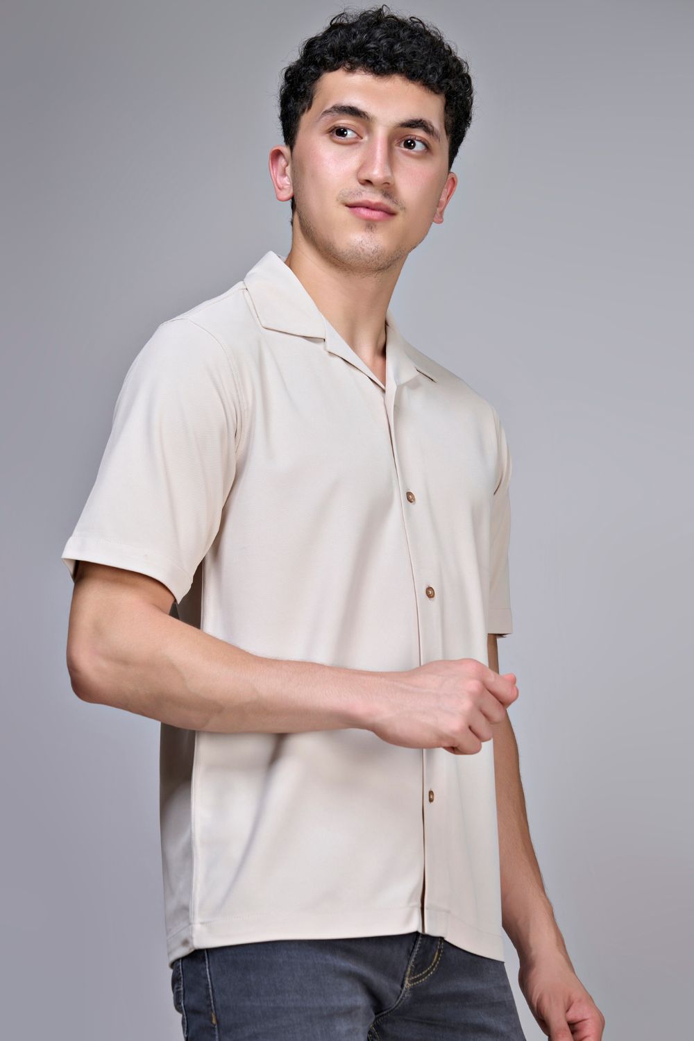 Soft Beige Smart Tech Cuban Shirt  Maxzone Clothing   