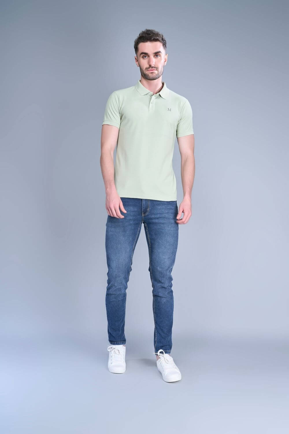 Spring Green colored, Smart Tech Polo T-shirts for men with collar and half sleeves.