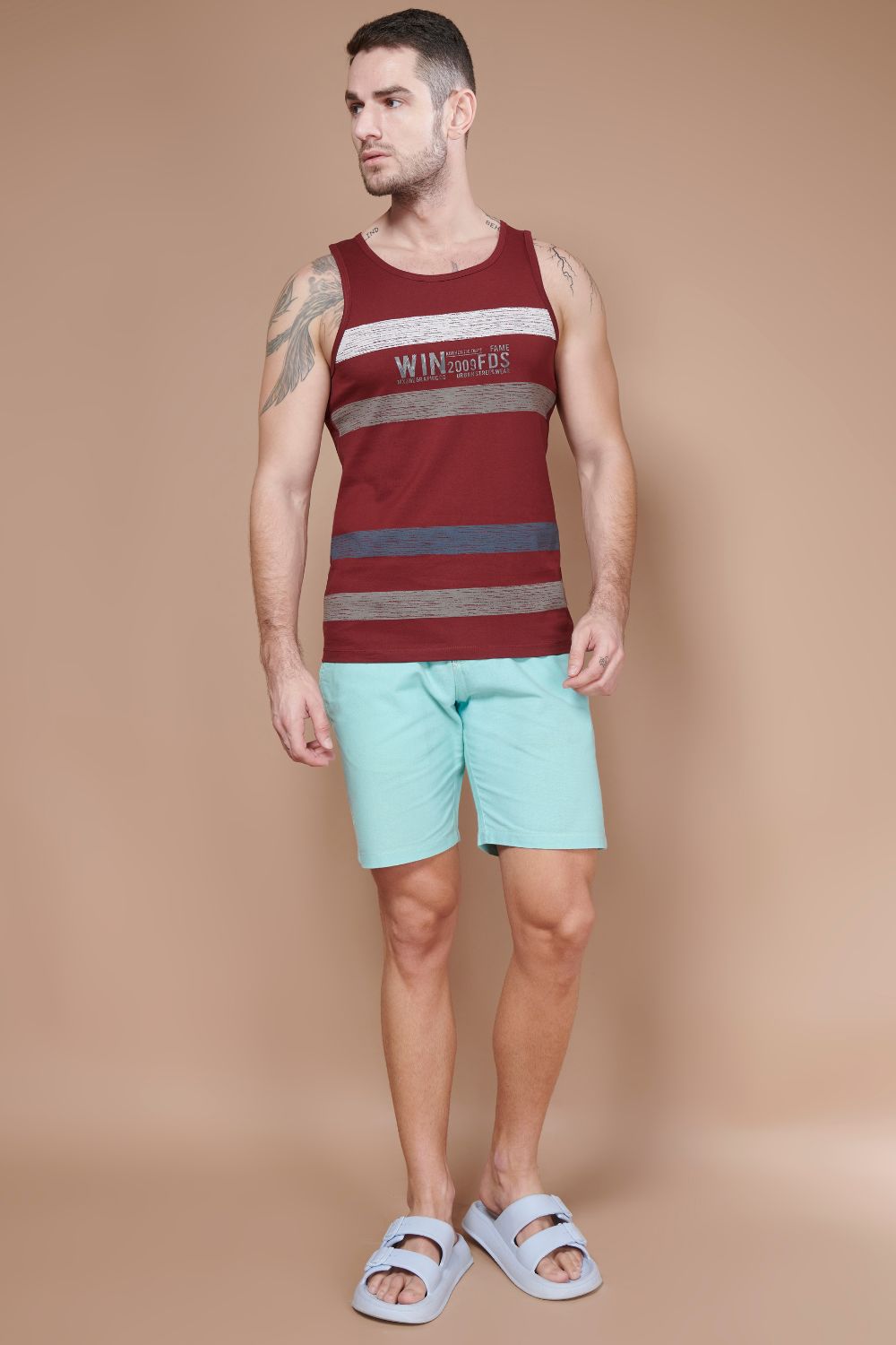 Shop Men's Maroon Sleeveless Printed Tank Tees Front Maxzone Clothing