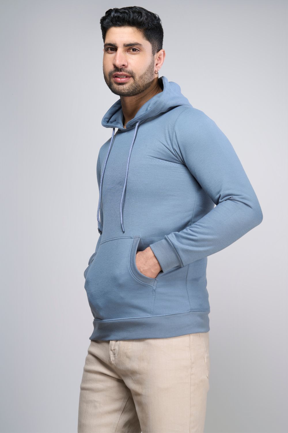Niagara colored, hoodie for men with full sleeves and relaxed fit, pocket view.