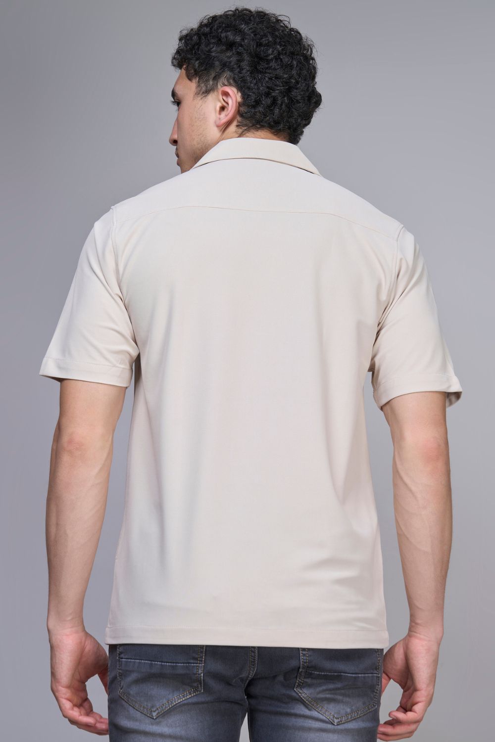 Soft Beige Smart Tech Cuban Shirt  Maxzone Clothing   