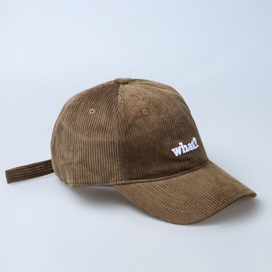 Brown colored cap for men with 'what' text written on it.