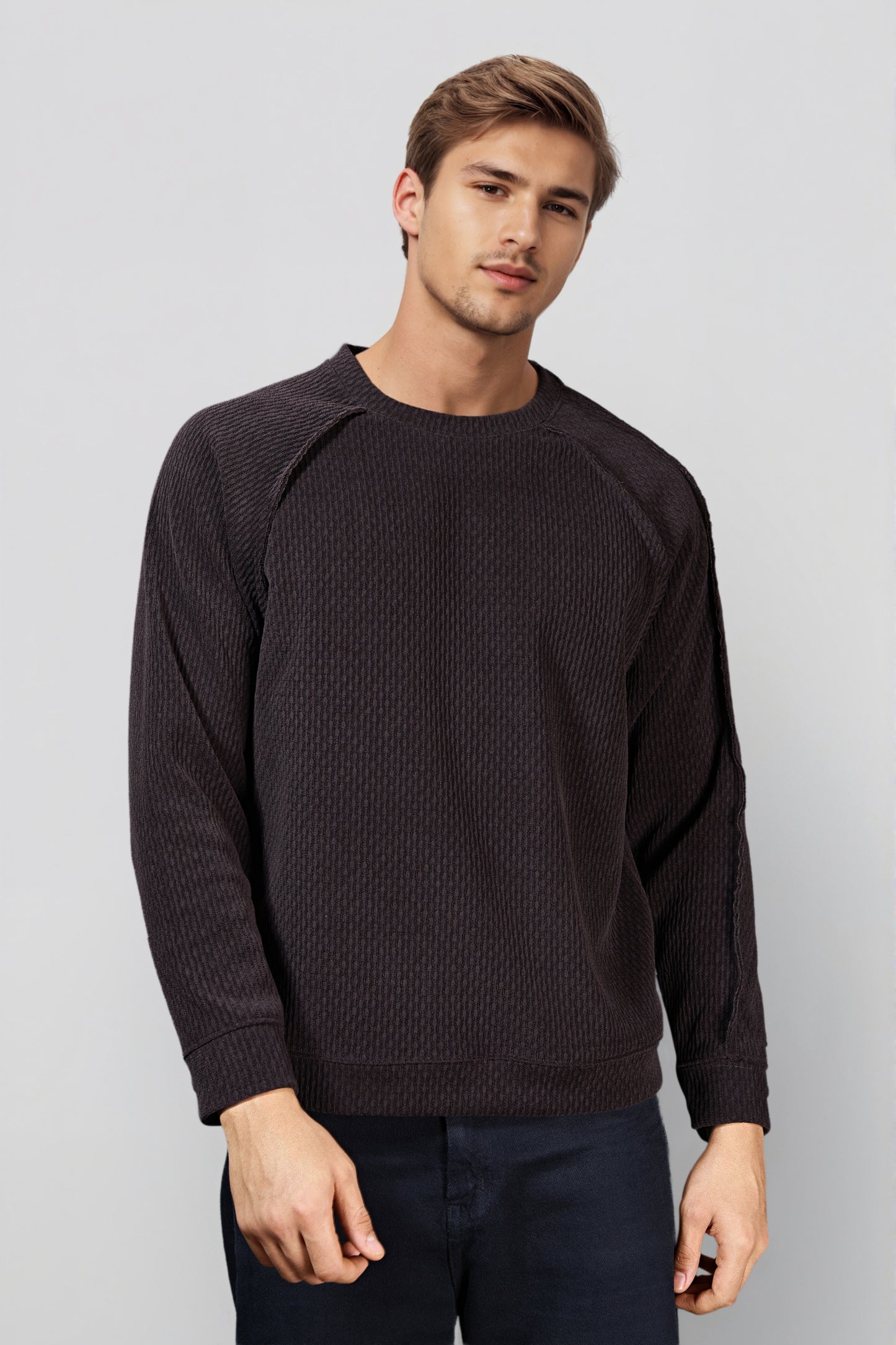 Dark Brown Cotton Crew Neck Sweatshirt