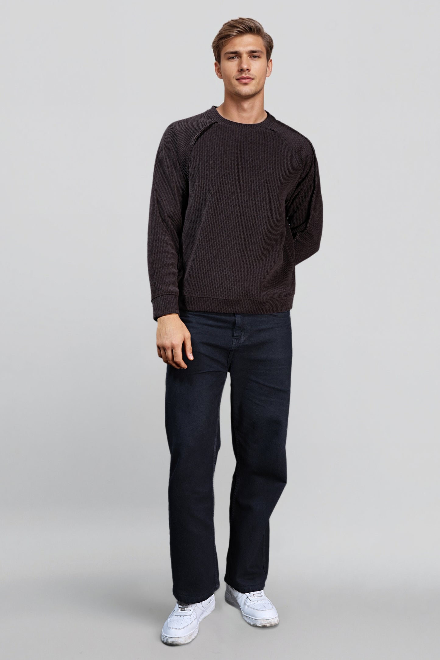 Dark Brown Cotton Crew Neck Sweatshirt