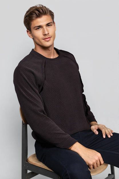 Dark Brown Cotton Crew Neck Sweatshirt