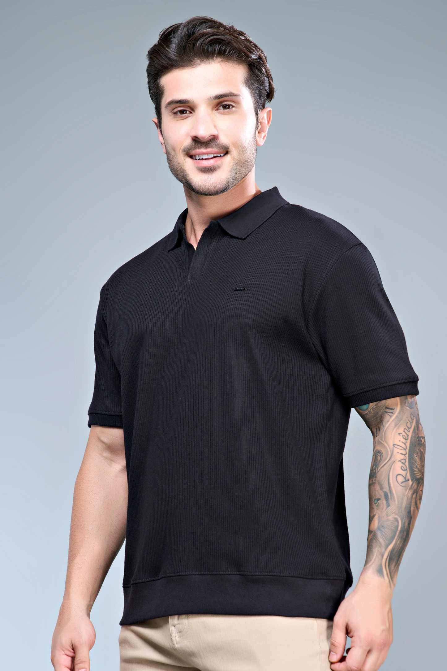 Old Money Knit Polo - Black Polo T-SHIRT Maxzone Clothing   