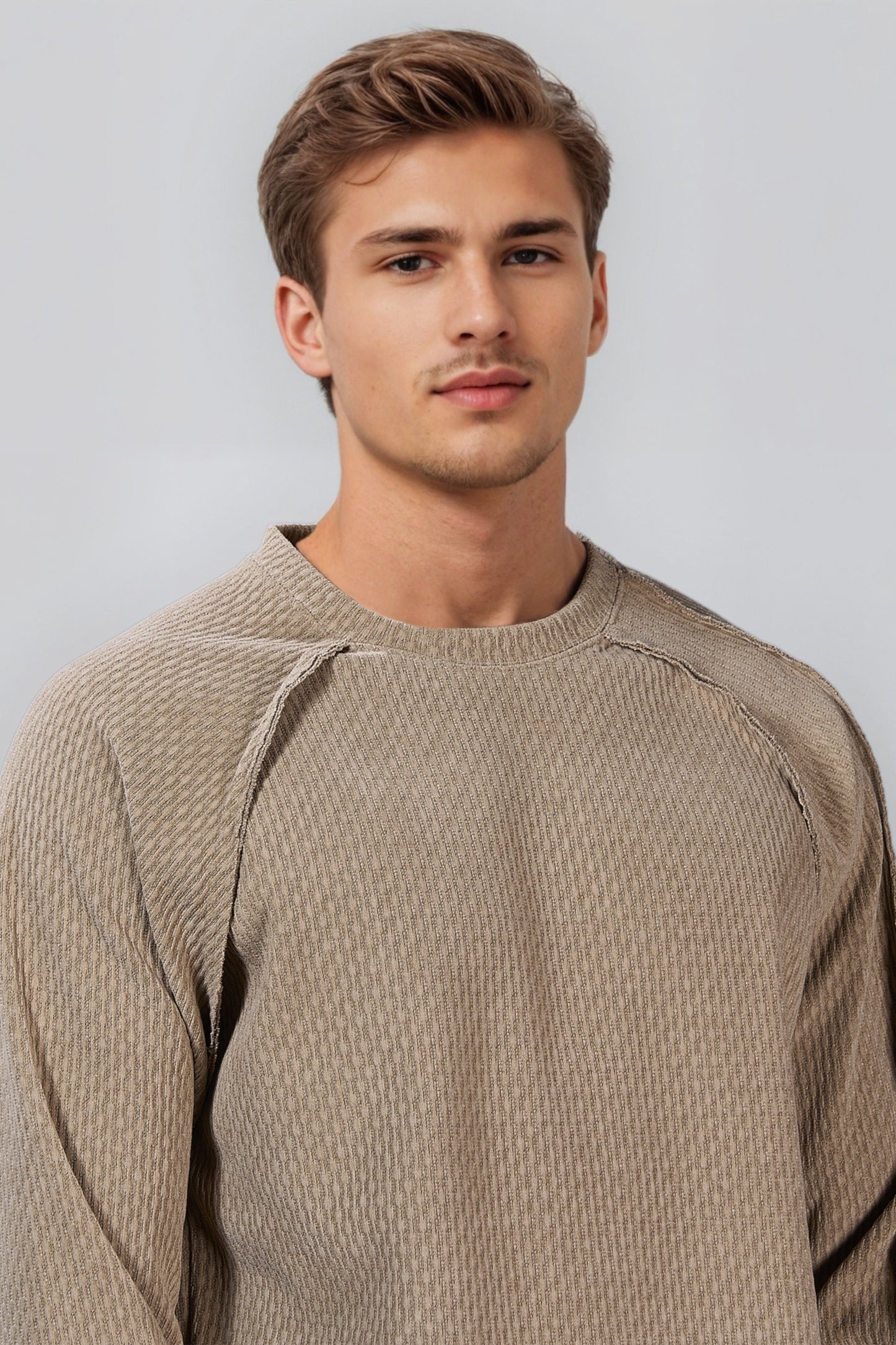 Light Brown Cotton Crew Neck Sweatshirt