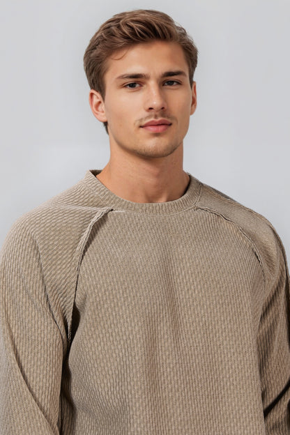 Light Brown Cotton Crew Neck Sweatshirt