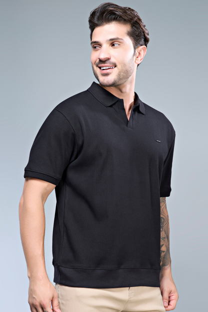 Old Money Knit Polo - Black Polo T-SHIRT Maxzone Clothing   