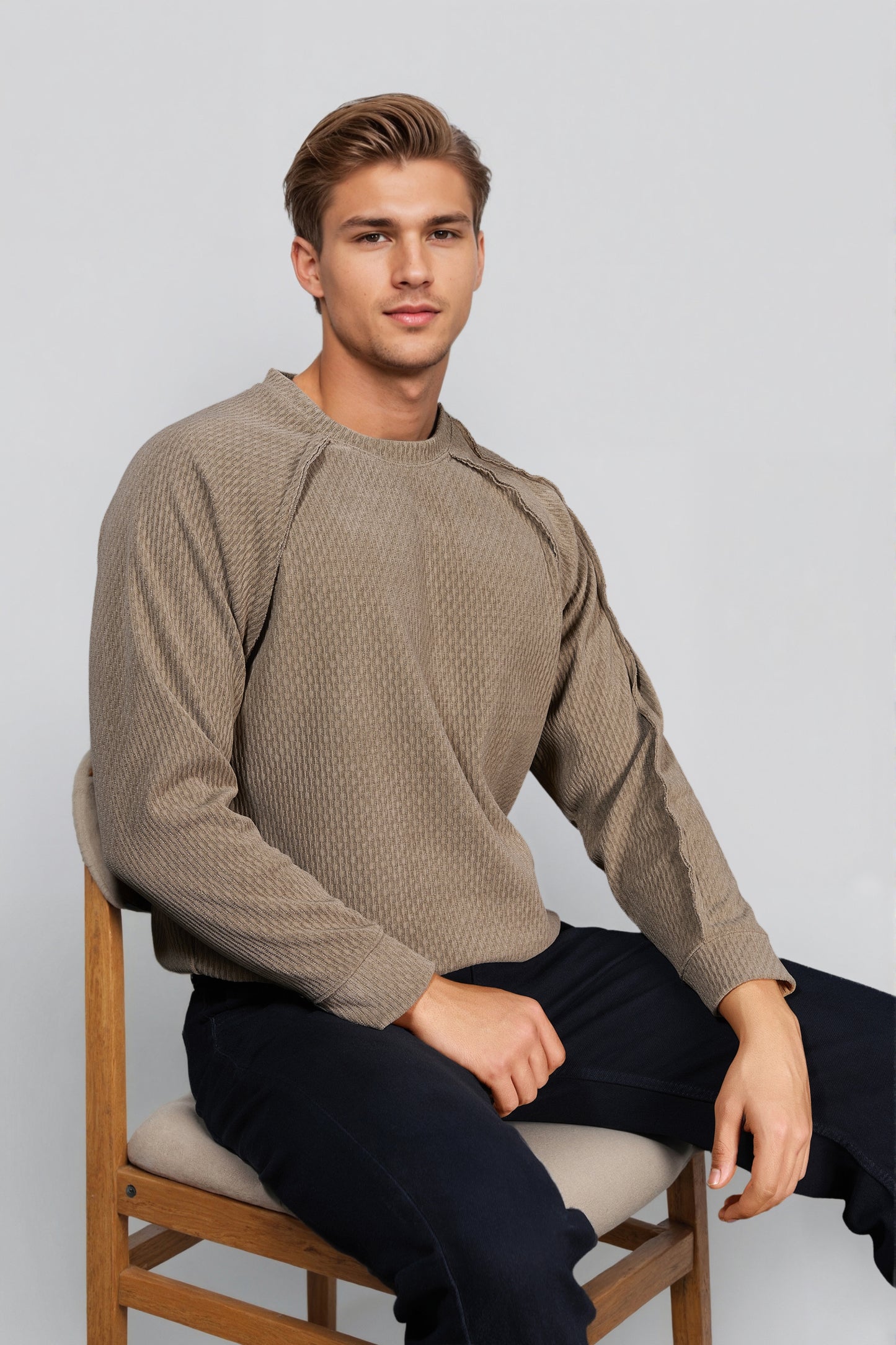 Light Brown Cotton Crew Neck Sweatshirt