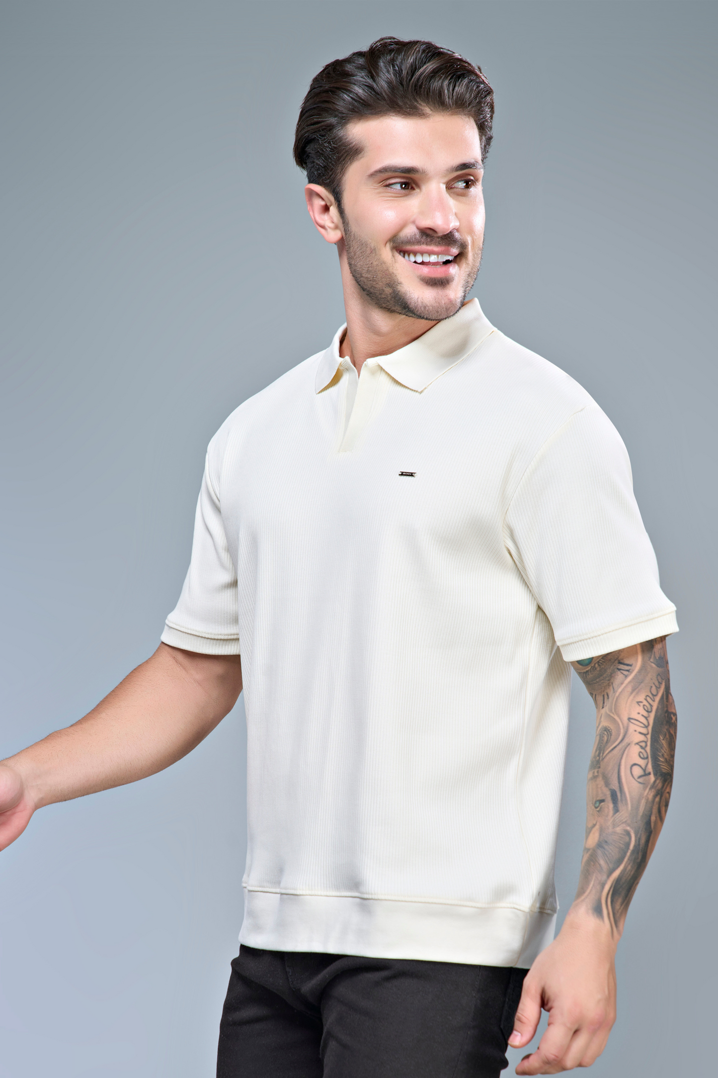 Old Money Knit Polo - Powder White Polo T-SHIRT Maxzone Clothing   