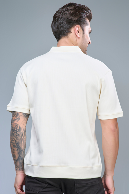 Old Money Knit Polo - Powder White Polo T-SHIRT Maxzone Clothing   