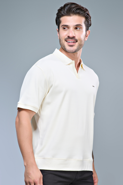 Old Money Knit Polo - Powder White Polo T-SHIRT Maxzone Clothing   