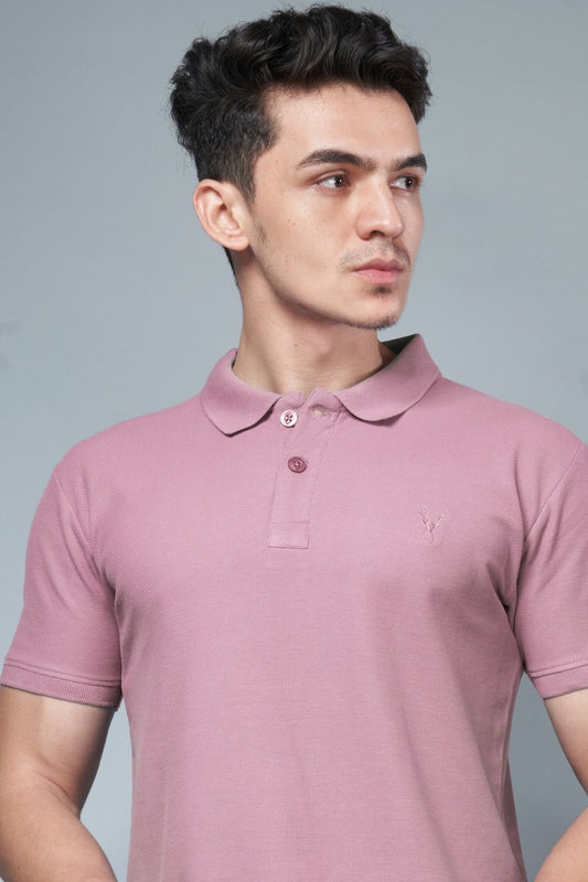 Salmon Pink colored, identity Polo T-shirts for men with collar and half sleeves, front view.